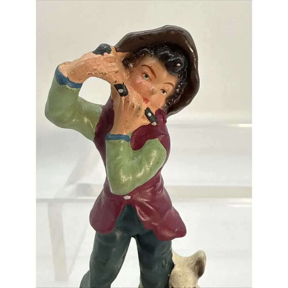 Vintage Fontanini Italy Paper Mache Shepherd Playing Flute w/ Dog 5